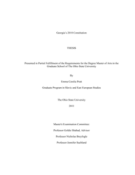 Georgia's 2010 Constitution THESIS Presented in Partial Fulfillment Of