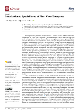 Introduction to Special Issue of Plant Virus Emergence