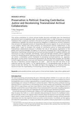 Preservation Is Political: Enacting Contributive Justice and Decolonizing Transnational Archival Collaborations