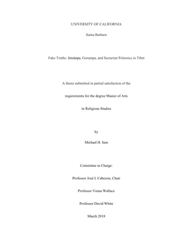 Jetsünpa, Gorampa, and Sectarian Polemics in Tibet a Thesis Submitted in Pa