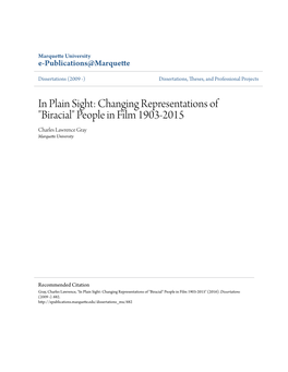 Biracial" People in Film 1903-2015 Charles Lawrence Gray Marquette University