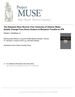 The Delaware River Revival: Four Centuries of Historic Water Quality Change from Henry Hudson to Benjamin Franklin to JFK