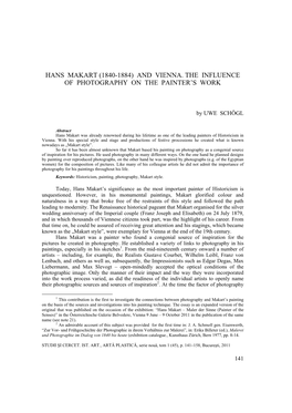 Hans Makart (1840-1884) and Vienna. the Influence of Photography on the Painter’S Work