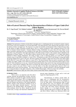 Role of Lateral Thoracic Flap for Reconstruction of Defects of Upper Limb (Peri Elbow Region) Dr