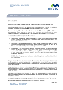 Page 1 of 6 29 November 2006 Mirvac Group (Mirvac) [ASX:MGR] Has