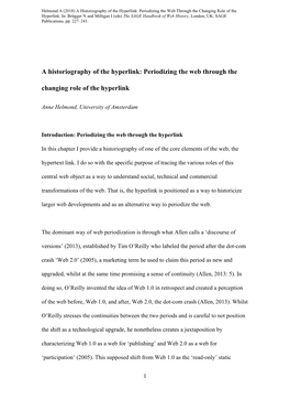 A Historiography of the Hyperlink: Periodizing the Web Through the Changing Role of the Hyperlink