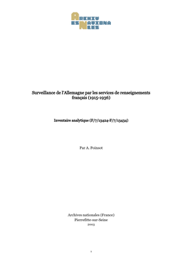 Surveillance De L'allemagne Par Les Services De Renseignements Français