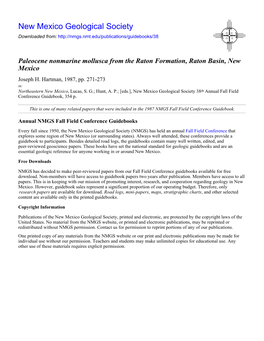 Paleocene Nonmarine Mollusca from the Raton Formation, Raton Basin, New Mexico Joseph H