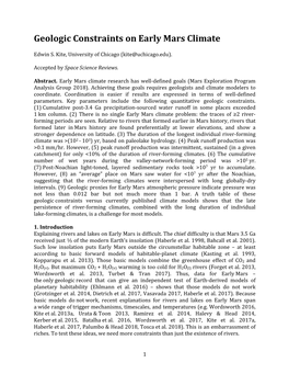 Geologic Constraints on Early Mars Climate