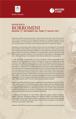 Francesco Borromini (Bissone, 27Th September 1599 - Rome, 3Rd August 1667)