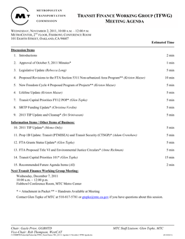 October 3 07 TFWG Agenda