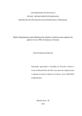 Dados Filogenômicos Para Inferência De Relações Evolutivas Entre Espécies Do Gênero Cereus Mill