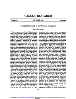 Cancer Research in the United Kingdom: Guest Editorial