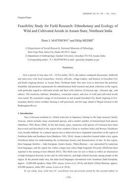 Feasibility Study for Field Research: Ethnobotany and Ecology of Wild and Cultivated Aroids in Assam State, Northeast India