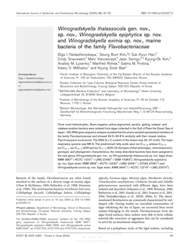 Winogradskyella Thalassocola Gen. Nov., Sp. Nov., Winogradskyella Epiphytica Sp