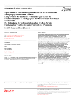 Significance of Sedimentological Studies on the Wisconsinan