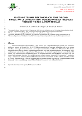 Assessing Tsunami Risk to Karachi Port Through 2 Simulation of Currents That Were Reportedly Produced 3 There by the 1945 Makran Tsunami 4 5 H