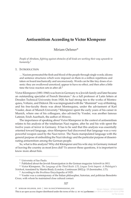 Antisemitism According to Victor Klemperer