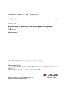 The Sexuality of Inequality: the Minneapolis Pornography Ordinance