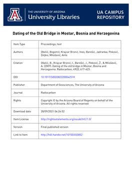 617 Dating of the Old Bridge in Mostar, Bosnia And