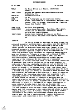 DOCUMENT RESUME ED 345 949 SE 053 003 TITLE Our Solar