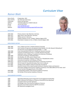 Curriculum Vitae Rainer Blatt