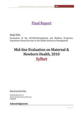 Draft Report, Mamoni Survey, RDW-Sylhet