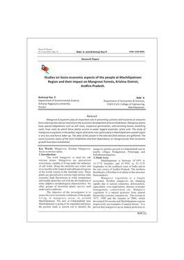 Studies on Socio-Economic Aspects of the People at Machilipatnam Region and Their Impact on Mangrove Forests, Krishna District, Andhra Pradesh