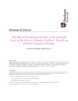 The Role of Non-Human Creation in the Liturgical Feasts of the Eastern Orthodox Tradition: Towards an Orthodox Ecological Theology