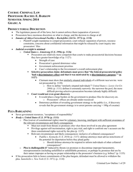 Criminal Law Professor: Rachel E. Barkow Semester: Spring 2014 Grade: A