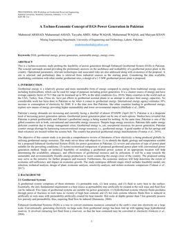 A Techno-Economic Concept of EGS Power Generation in Pakistan