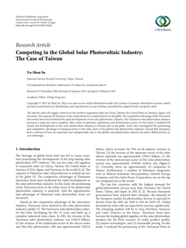 Competing in the Global Solar Photovoltaic Industry: the Case of Taiwan