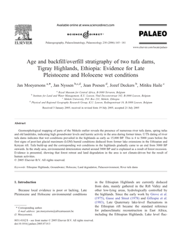 Age and Backfill/Overfill Stratigraphy of Two Tufa Dams, Tigray Highlands, Ethiopia: Evidence for Late Pleistocene and Holocene Wet Conditions