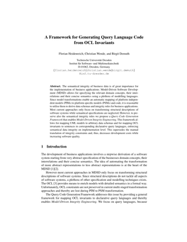 A Framework for Generating Query Language Code from OCL Invariants