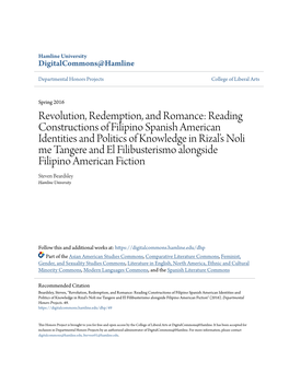 Revolution, Redemption, and Romance: Reading Constructions of Filipino Spanish American Identities and Politics of Knowledge In