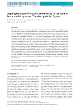 Rapid Generation of Reaction Permeability in the Roots of Black Smoker Systems, Troodos Ophiolite, Cyprus