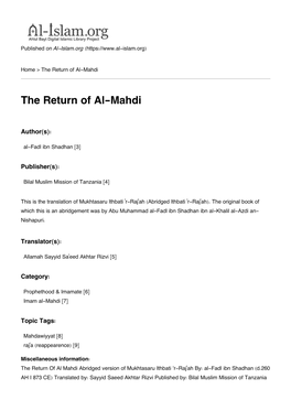 The Return of Al-Mahdi