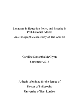 An Ethnographic Case-Study of the Gambia Caroline Samantha Mc