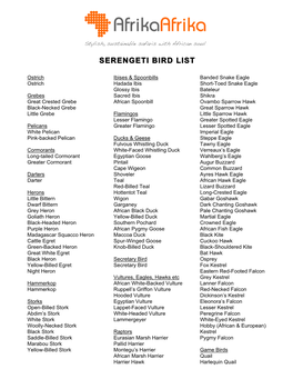 Serengeti Bird List