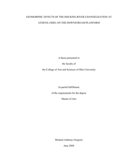 Geomorphic Effects of the Hocking River Channelization At