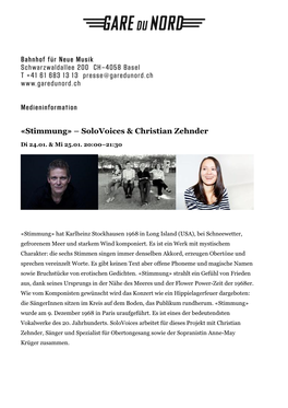 «Stimmung» – Solovoices & Christian Zehnder