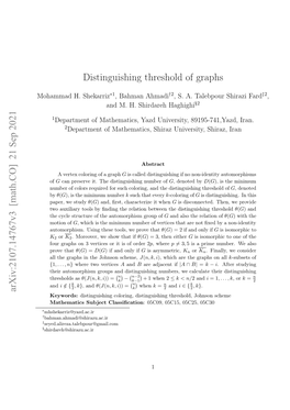 Arxiv:2107.14767V2 [Math.CO] 8 Aug 2021 Distinguishing Threshold Of