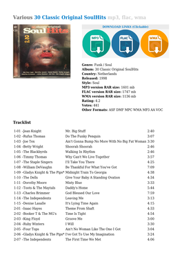 Various 30 Classic Original Soulhits Mp3, Flac, Wma