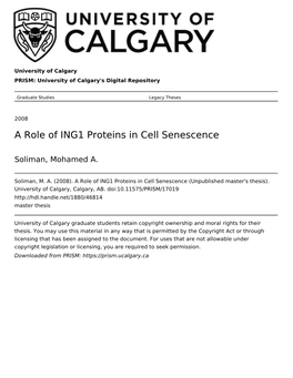 A Role of ING1 Proteins in Cell Senescence