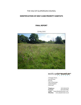 The Vale of Glamorgan Council Identification of Sinc’S and Priority Habitats