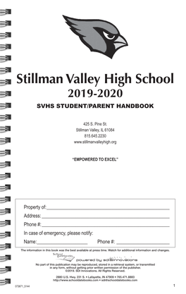 Stillman Valley High School 2019-2020 SVHS STUDENT/PARENT HANDBOOK
