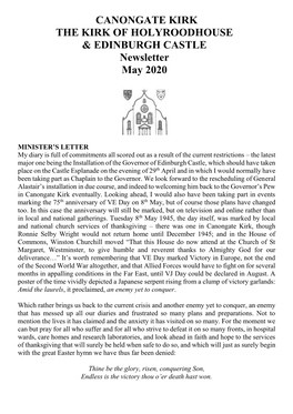 CANONGATE KIRK the KIRK of HOLYROODHOUSE & EDINBURGH CASTLE Newsletter May 2020