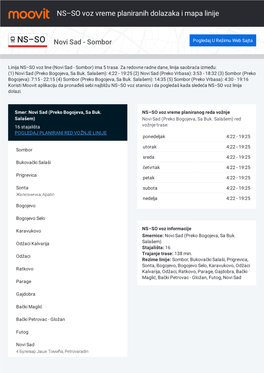 NS–SO Voz Vreme Planiranih Dolazaka, I Mapa Trasa Linije