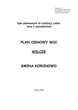 Plan Odnowy Wsi Wilcze Gmina Koronowo