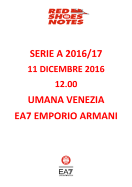 Serie a 2016/17 Umana Venezia Ea7 Emporio Armani